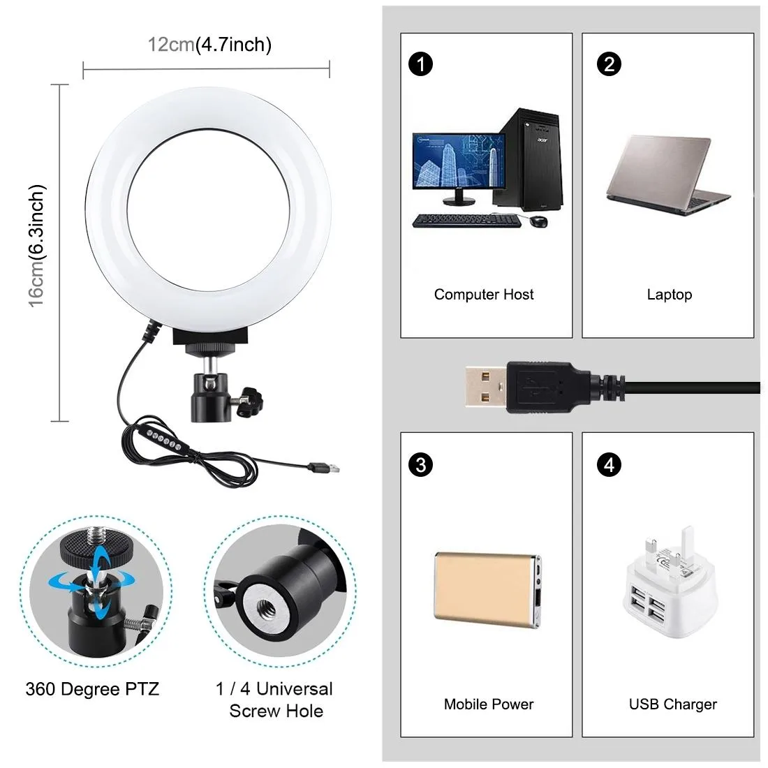 10 Mode Rgbw Led Ring Light with Tripod and Ball Head - 4.7 Inch Curved Surface