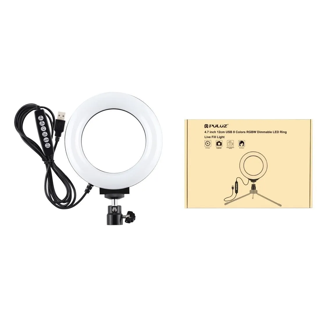 10 Mode Rgbw Led Ring Light with Tripod and Ball Head - 4.7 Inch Curved Surface