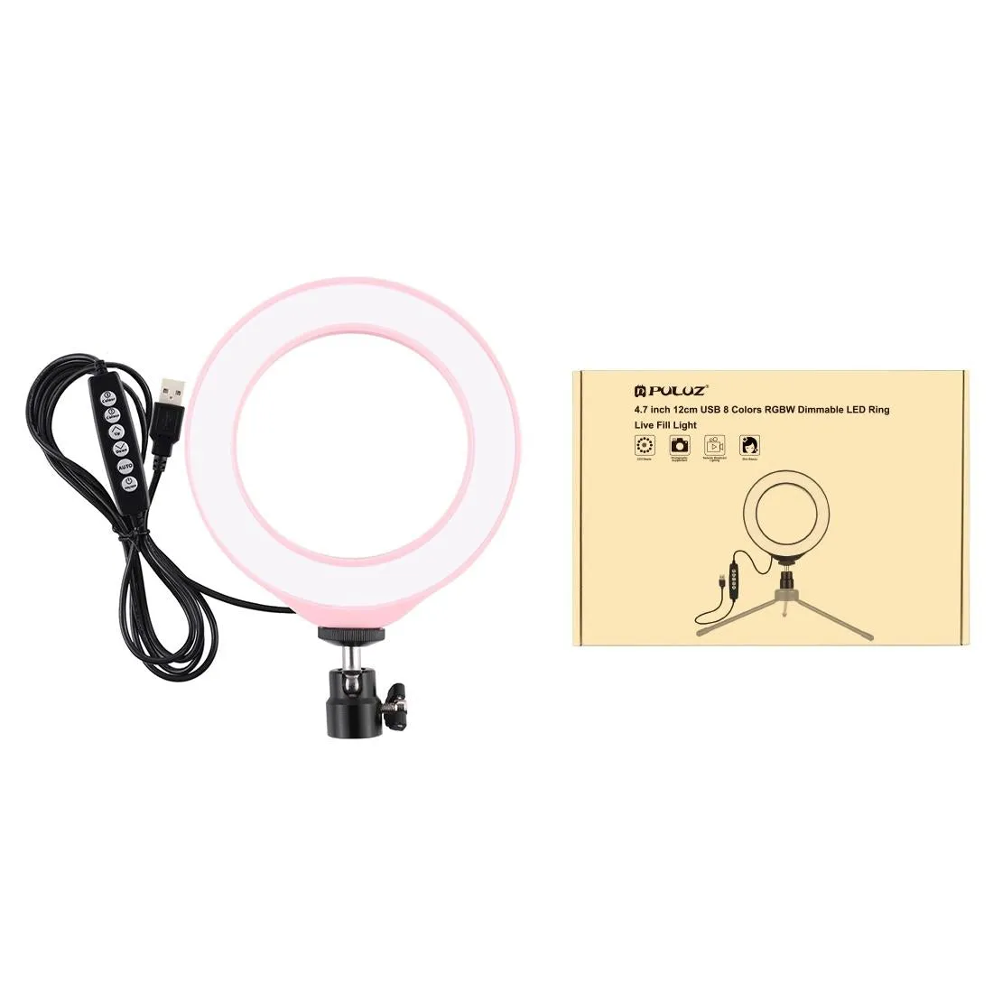 10 Mode Rgbw Led Ring Light with Tripod and Ball Head - 4.7 Inch Curved Surface