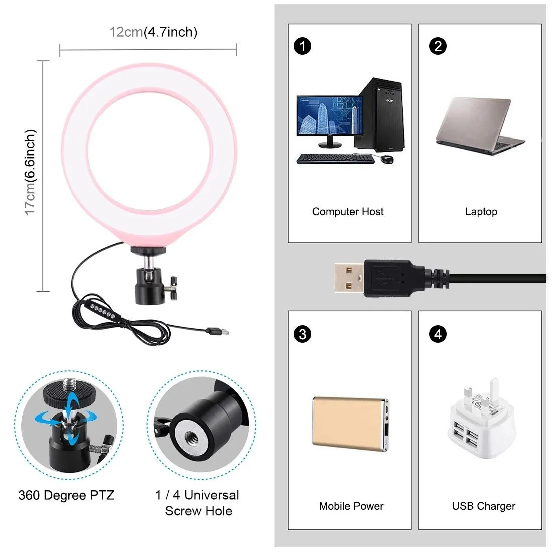 10 Mode Rgbw Led Ring Light with Tripod and Ball Head - 4.7 Inch Curved Surface