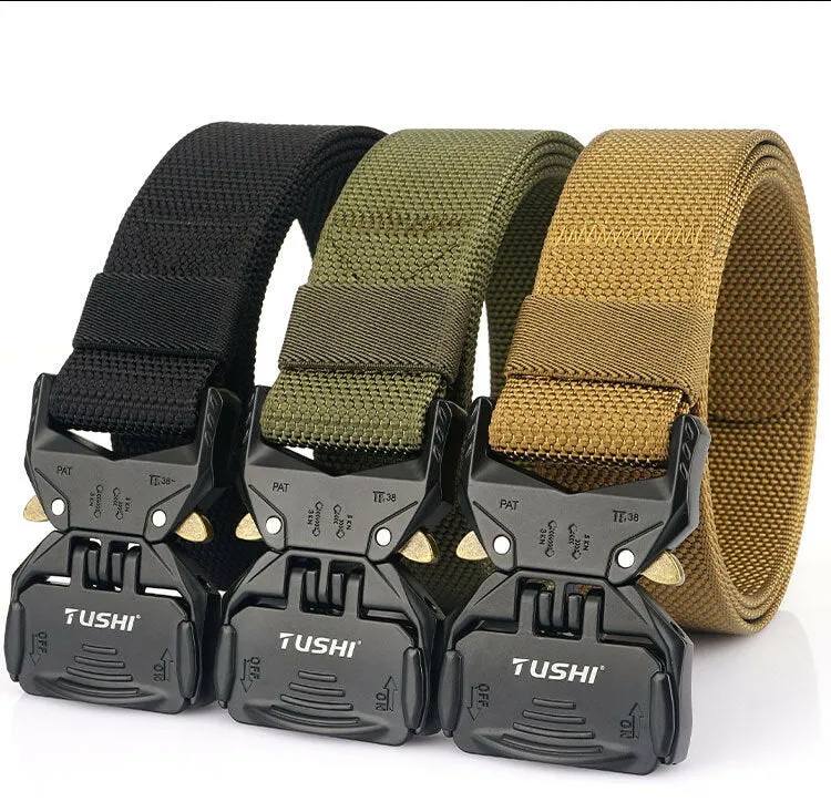 125cm TUSHI 3.8cm Thicken Nylon Tactical Belt Metal Quick Release Military Army Fan Leisure Camping Pants Canvas Fabric Belt