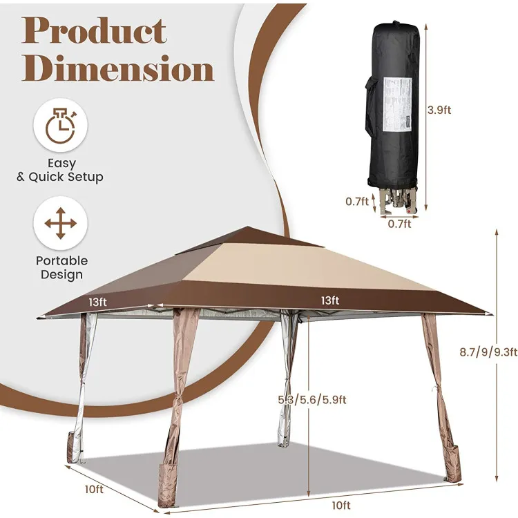 13 x 13 Feet Pop-Up Feet Patio Gazebo with Wheels