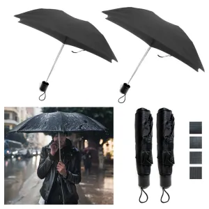 2 X Folding Umbrella Mini Portable Compact Emergency Weather Travel Black 36"