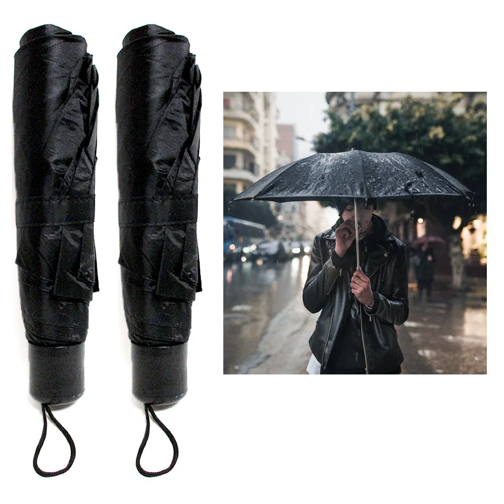 2 X Folding Umbrella Mini Portable Compact Emergency Weather Travel Black 36"