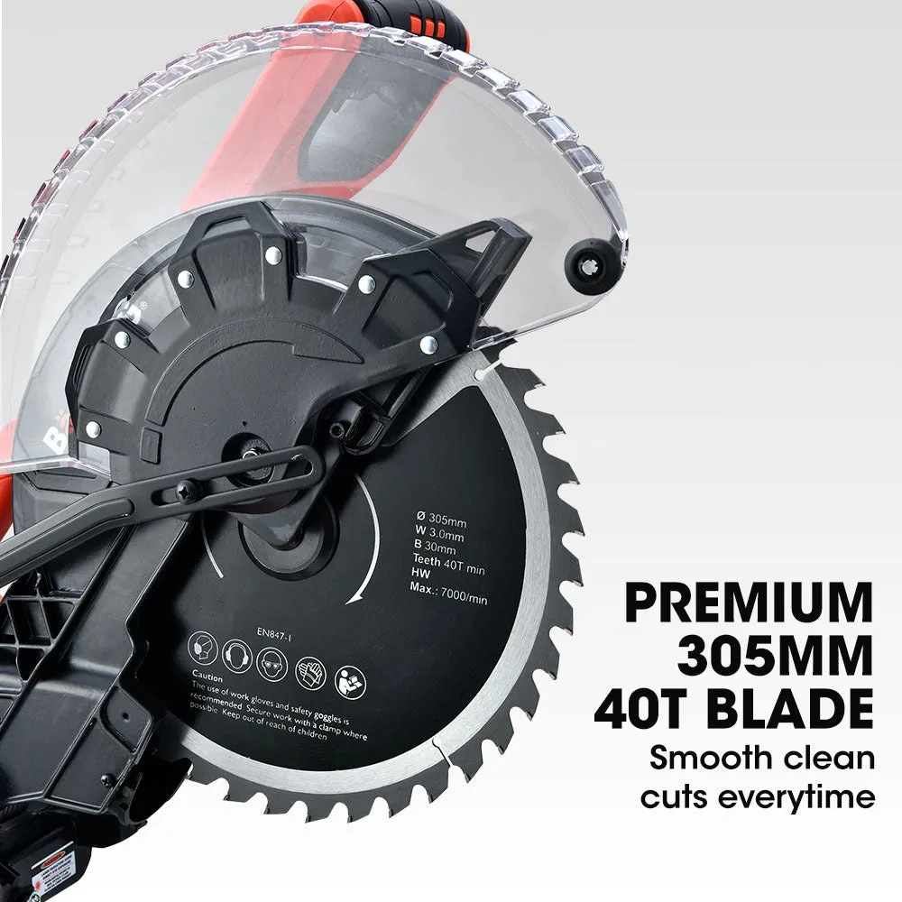 305mm Dual Bevel Sliding Compound Mitre Drop Saw and Adjustable Stand Combo | Brand: BAUMR-AG