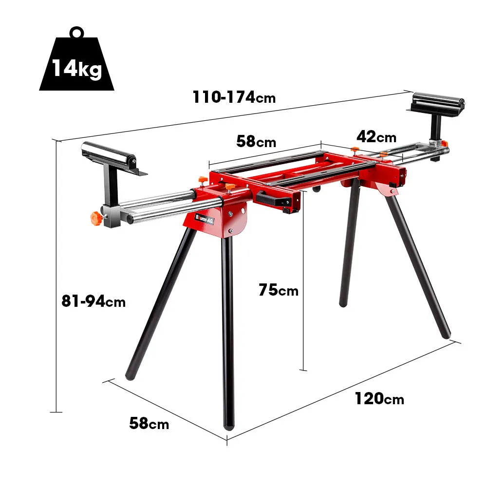 305mm Dual Bevel Sliding Compound Mitre Drop Saw and Adjustable Stand Combo | Brand: BAUMR-AG