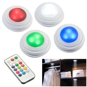 4 PCS Wireless LED Puck Lights Closet Under Cabinet Lighting with Remote Control
