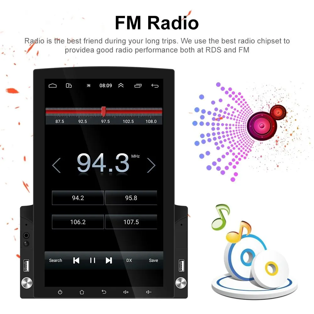 9.7 Inch Vertical Screen Android Car Mp5 Player With Hd 2.5D Glass - Navigation All-In-One