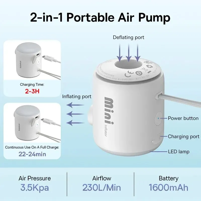 Baseus Mini Air Pump Portable Electric Inflator for Mattresses Beds and Swimming Rings