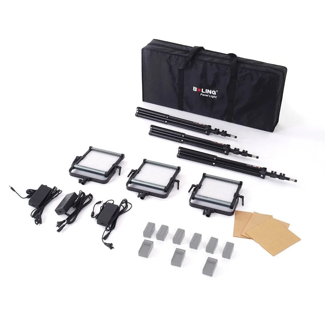 Boling 3x 2220P LED Video & Photography Continuous Portable Lighting Kit (11,400 Lumens at 1M) - Bundle