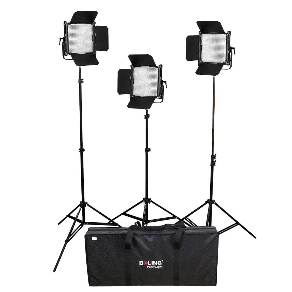 Boling 3x 2220P LED Video & Photography Continuous Portable Lighting Kit (11,400 Lumens at 1M) - Bundle