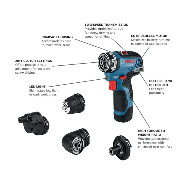 BOSCH GXL12V-270B22 12V Max 2-Tool Combo Kit with Chameleon Drill/Driver Featuring 5-In-1 Flexiclick System and Starlock Oscillating Multi-Tool