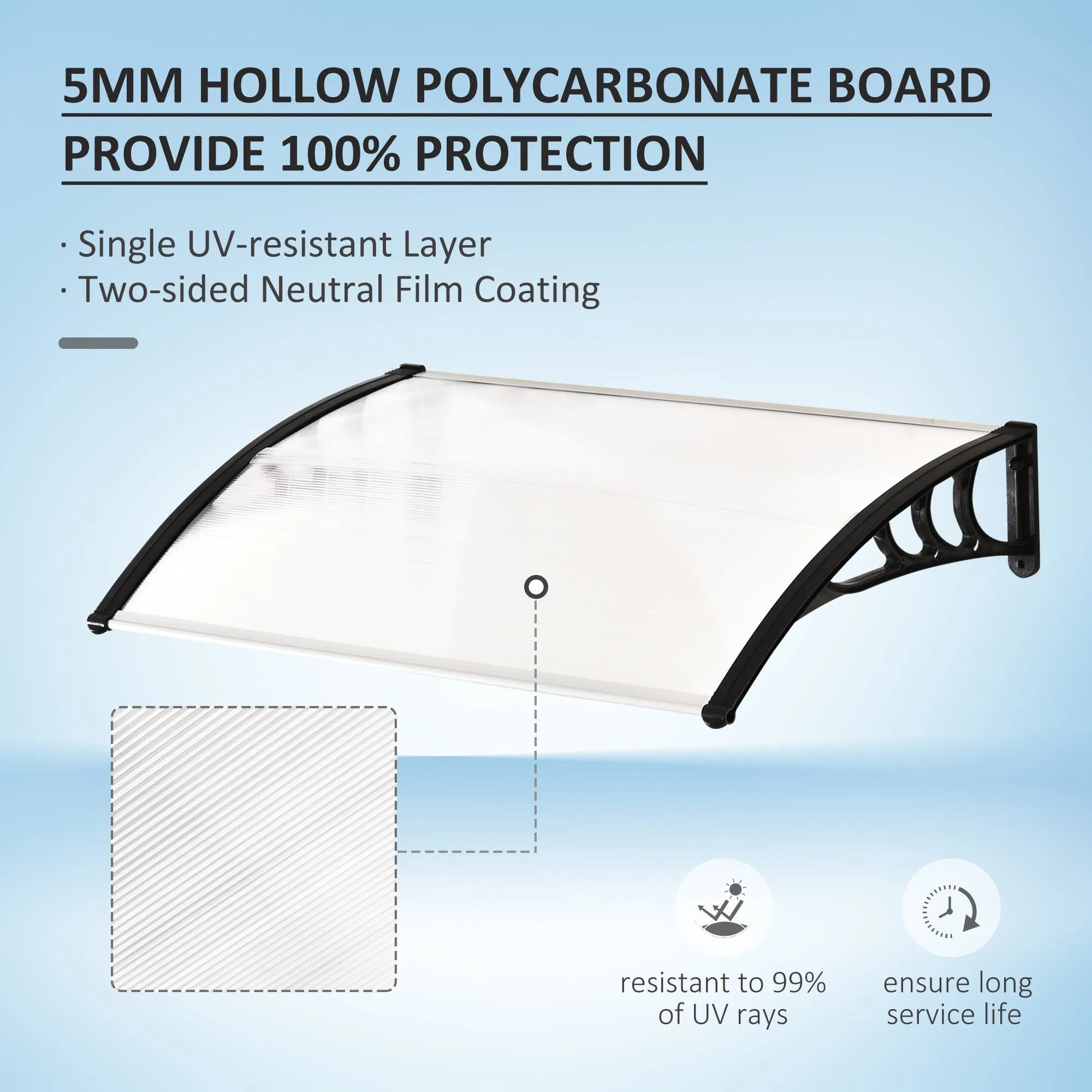 Curved Window Door Canopy Aluminium Rigid Plastic Polycarbonate Fixed Outdoor Awning Modern Design UV Water Rain Resist