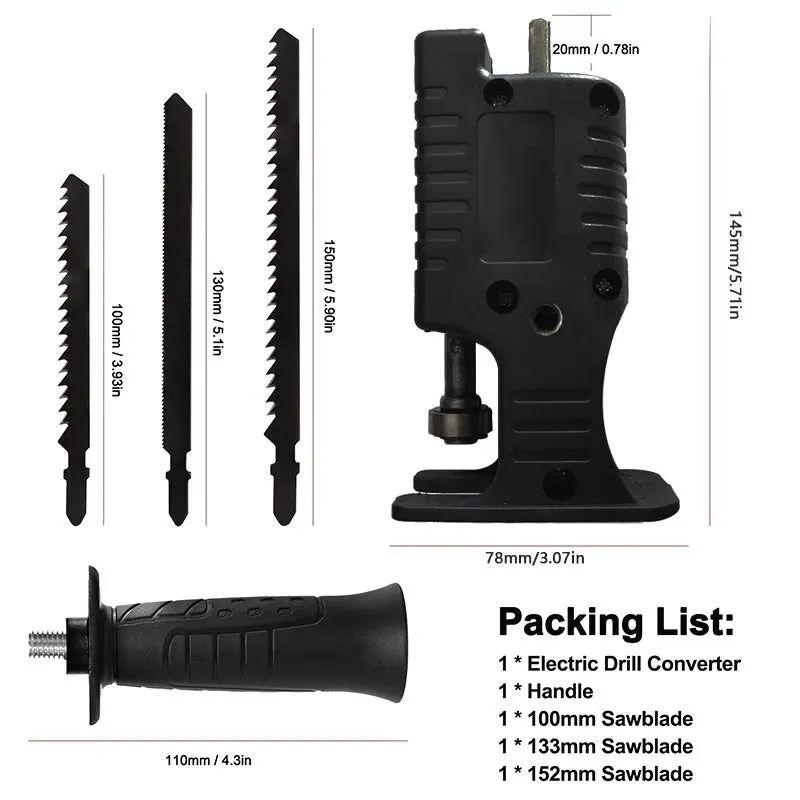 Electric Saw Adapter with 3 Blades for Wood Metal Cutting