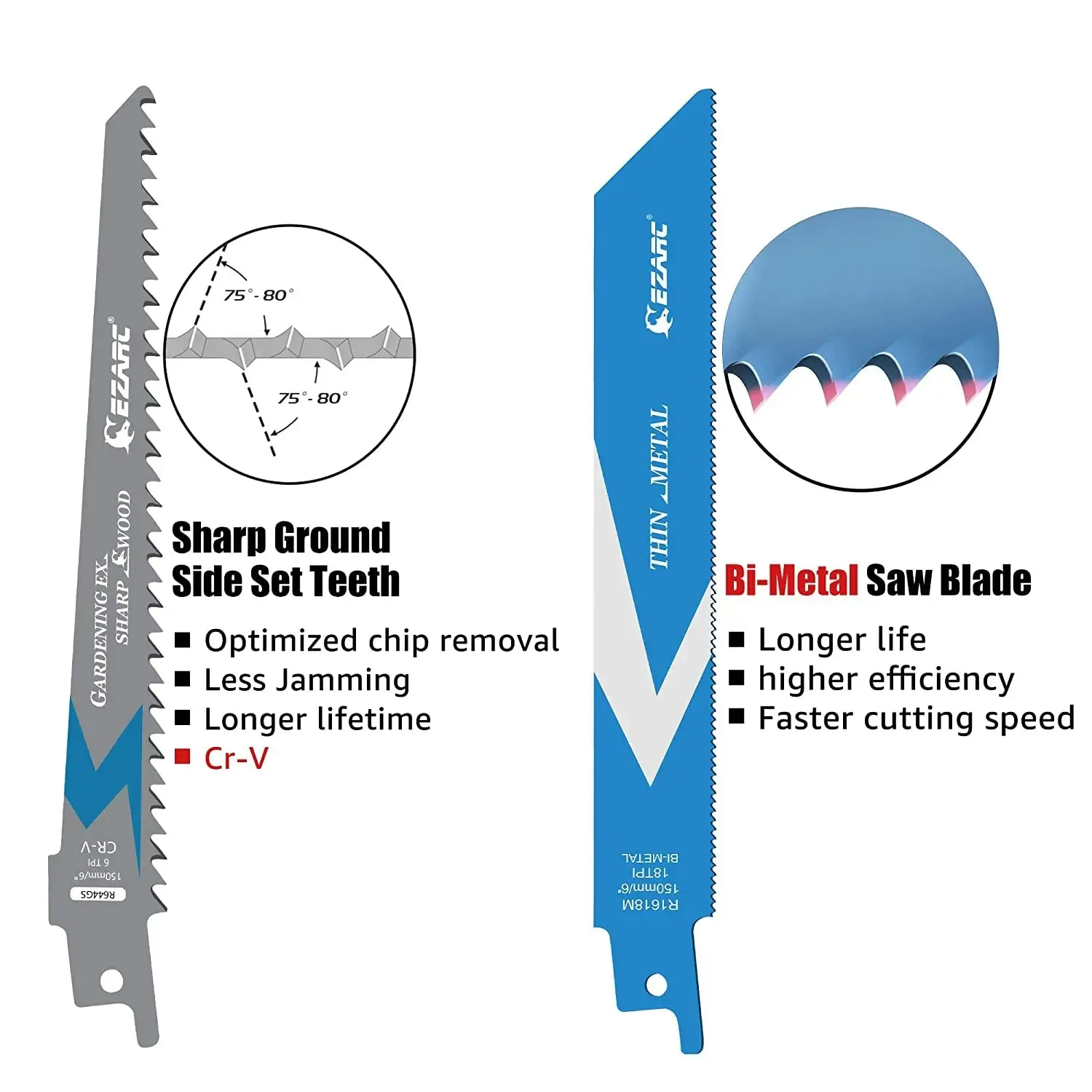 Ezarc 150mm 12 Piece Bimetal Reciprocating Saw Blades Set for Metal Wood Pallet Cutting