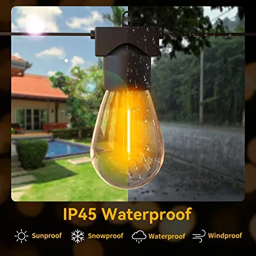 MOFFE 100FT（50FT*2 LED Outdoor String Lights, Waterproof Connectable Dimmable LED Hanging Lights for Patio, Porch, Deck, Bistro, Cafe, Balcony, Backyard Porch Garden,Party Decor, 2200K Warm