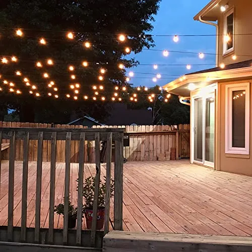 MOFFE 100FT（50FT*2 LED Outdoor String Lights, Waterproof Connectable Dimmable LED Hanging Lights for Patio, Porch, Deck, Bistro, Cafe, Balcony, Backyard Porch Garden,Party Decor, 2200K Warm