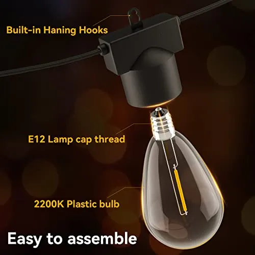 MOFFE 100FT（50FT*2 LED Outdoor String Lights, Waterproof Connectable Dimmable LED Hanging Lights for Patio, Porch, Deck, Bistro, Cafe, Balcony, Backyard Porch Garden,Party Decor, 2200K Warm