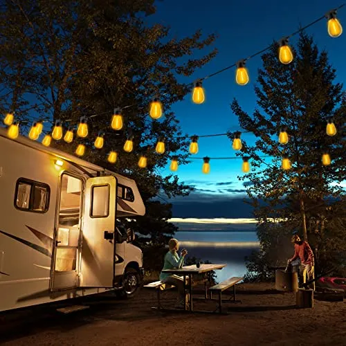 MOFFE 100FT（50FT*2 LED Outdoor String Lights, Waterproof Connectable Dimmable LED Hanging Lights for Patio, Porch, Deck, Bistro, Cafe, Balcony, Backyard Porch Garden,Party Decor, 2200K Warm