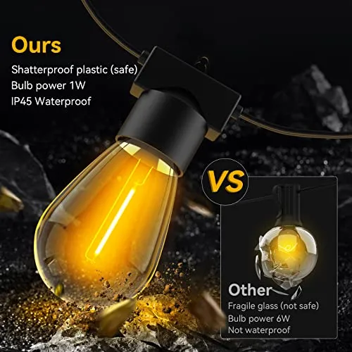 MOFFE 100FT（50FT*2 LED Outdoor String Lights, Waterproof Connectable Dimmable LED Hanging Lights for Patio, Porch, Deck, Bistro, Cafe, Balcony, Backyard Porch Garden,Party Decor, 2200K Warm