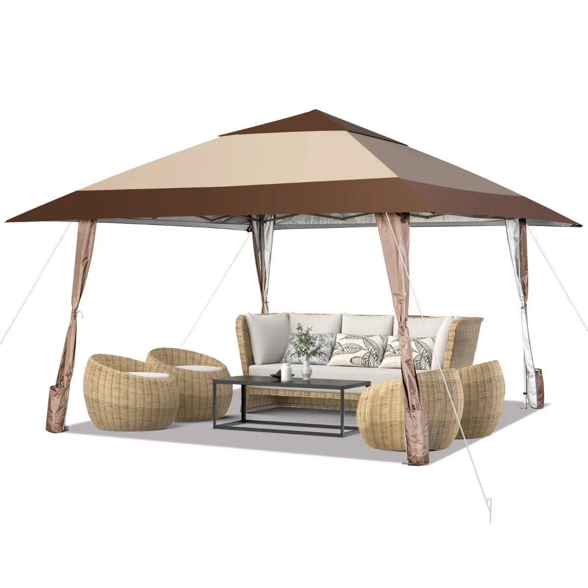 NNECW 390 x 390 cm UPF 50  Patio Pop-Up Gazebo with Wheels & Leg Skirts & Portable Bag