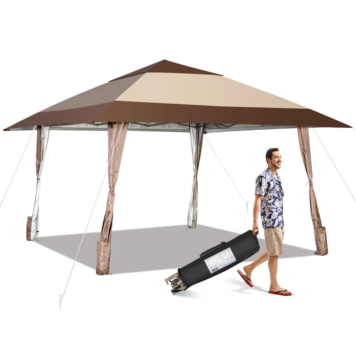 NNECW 390 x 390 cm UPF 50  Patio Pop-Up Gazebo with Wheels & Leg Skirts & Portable Bag