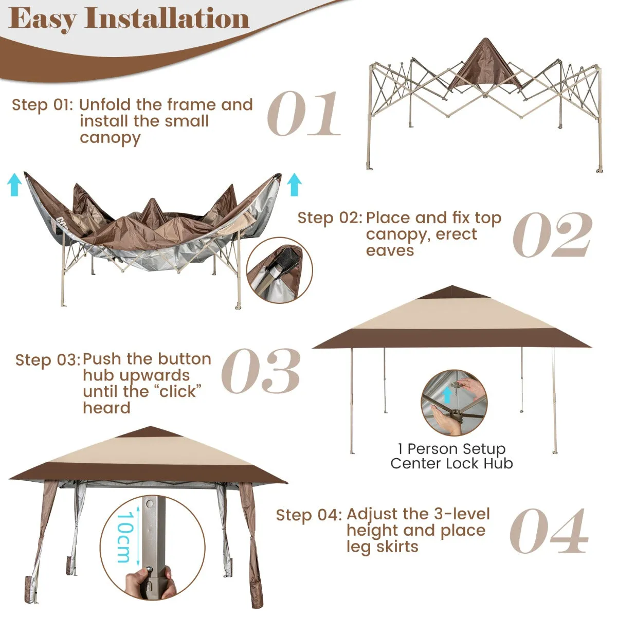 NNECW 390 x 390 cm UPF 50  Patio Pop-Up Gazebo with Wheels & Leg Skirts & Portable Bag