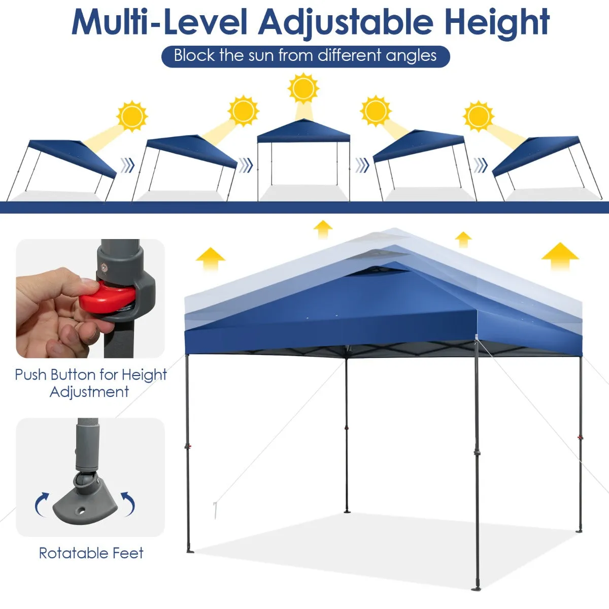 NNECW 3m x 3m Height-Adjustable &amp Tiltable Pop-up Canopy with Carry Bag-Blue