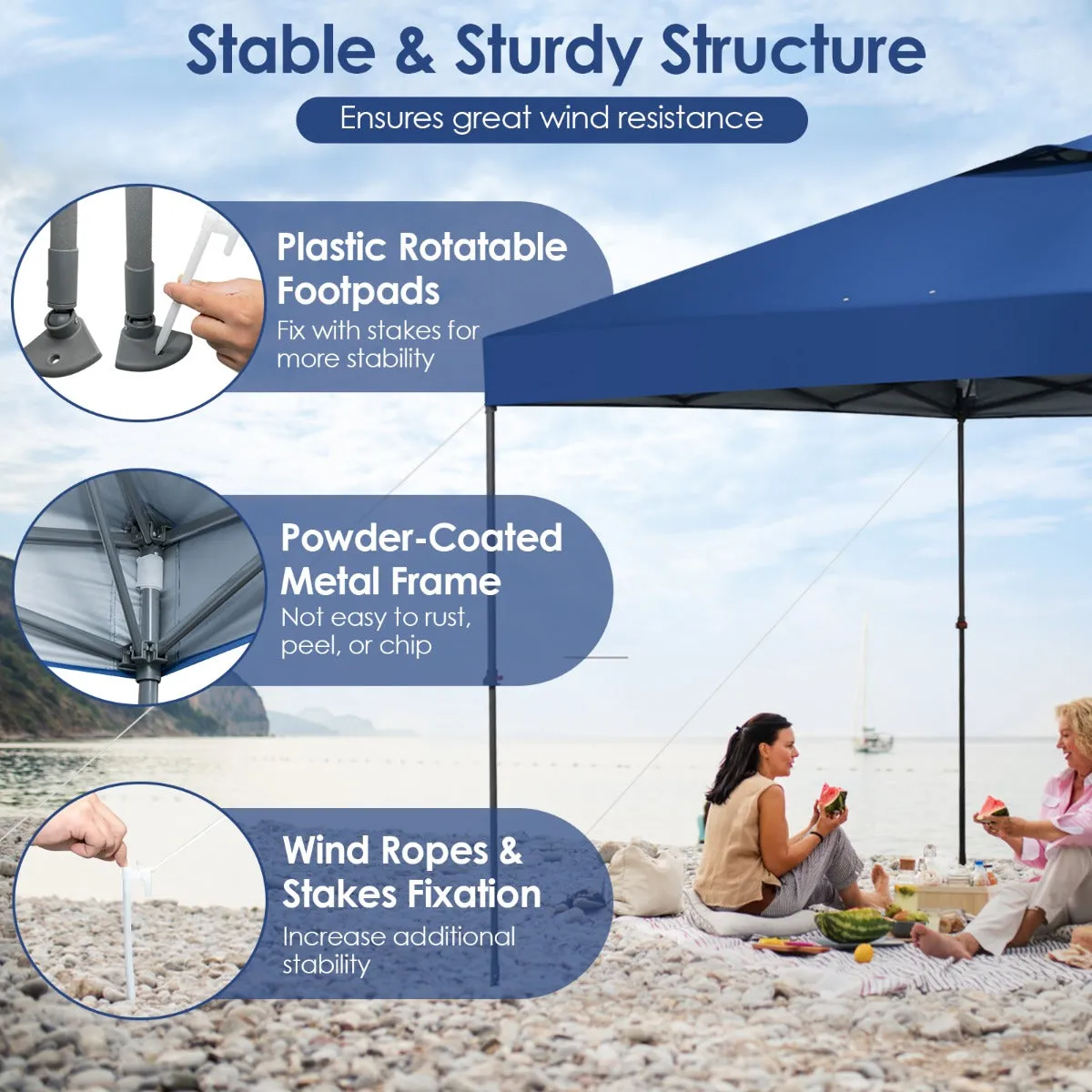 NNECW 3m x 3m Height-Adjustable &amp Tiltable Pop-up Canopy with Carry Bag-Blue