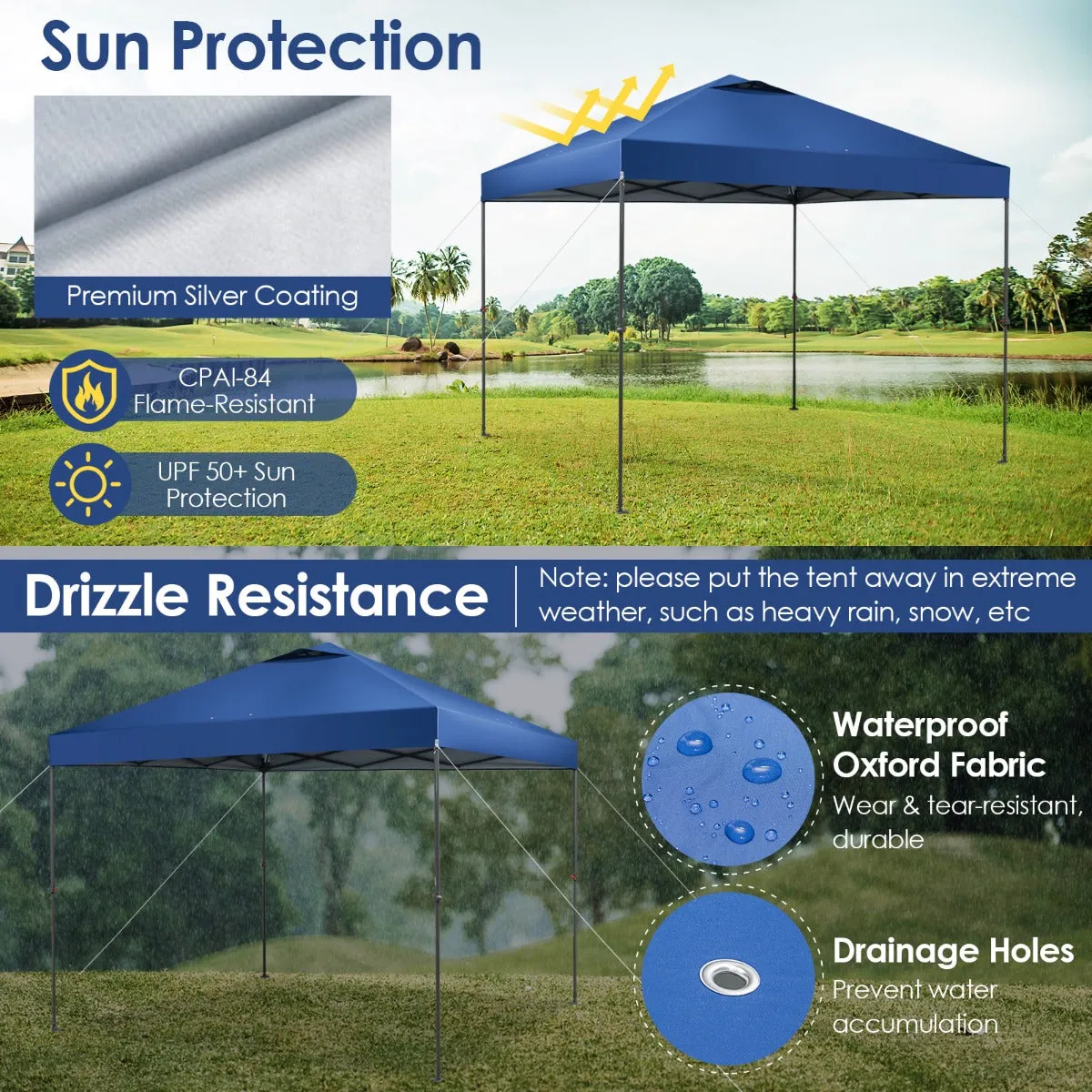 NNECW 3m x 3m Height-Adjustable &amp Tiltable Pop-up Canopy with Carry Bag-Blue