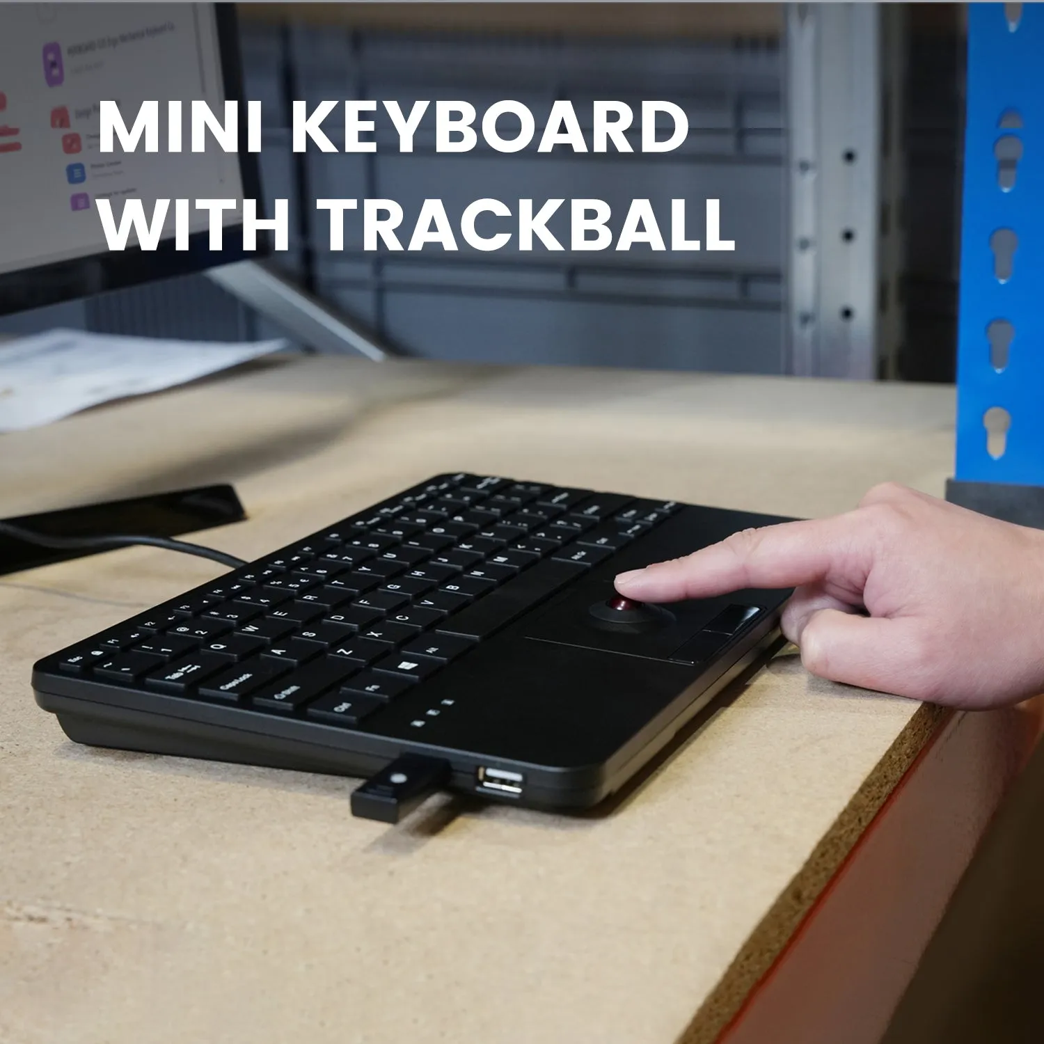 Perixx PERIBOARD-526, Wired Mini USB Keyboard with Trackball - Scissor Keys - Build-in 2 USB Hubs