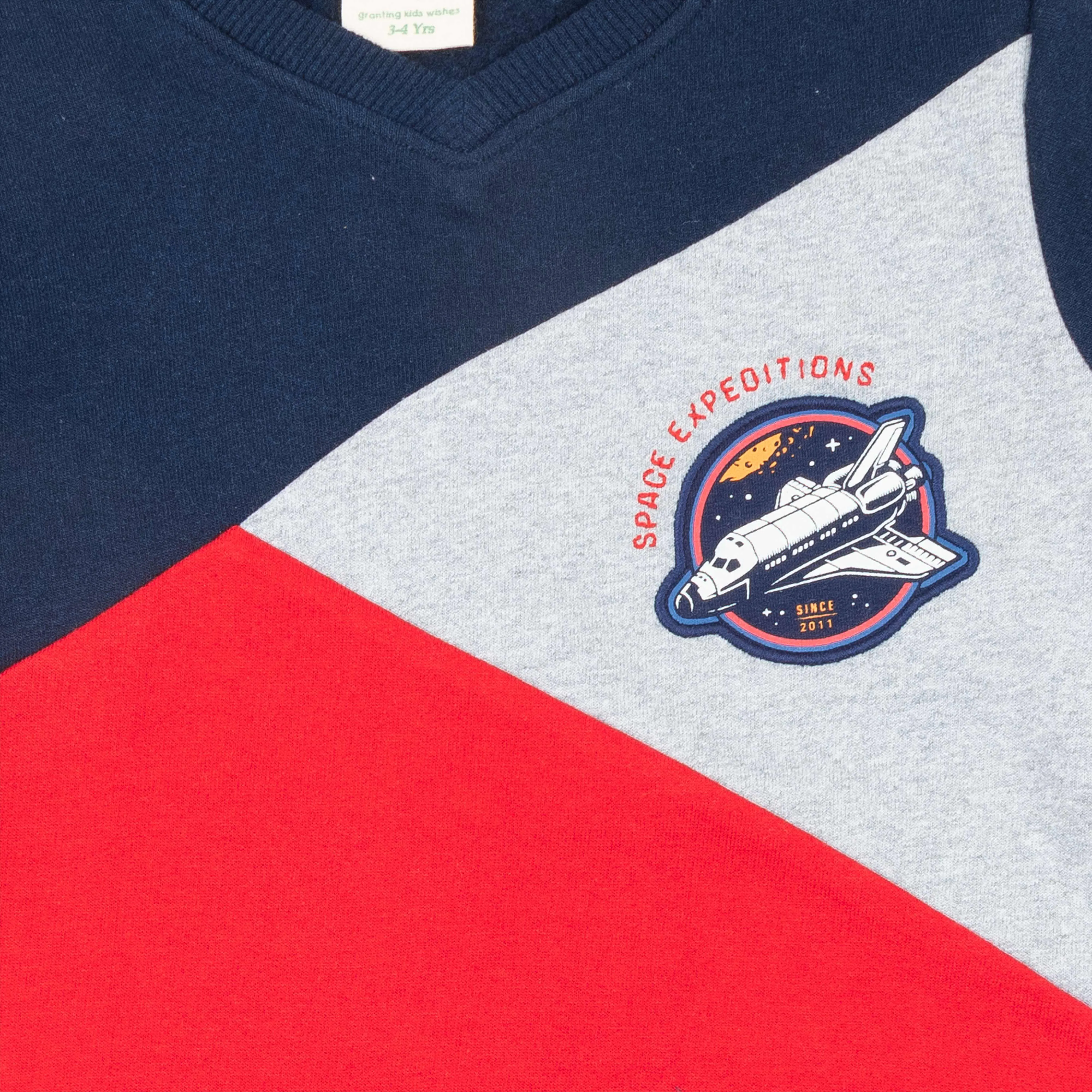"Boys' Colorblock Sweatshirt  Space Expedition Patch Design (Blue/Navy/Grey/Red)"