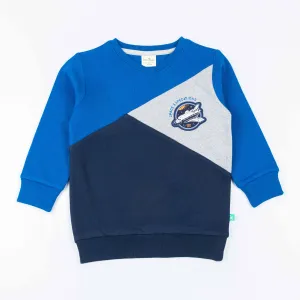 "Boys' Colorblock Sweatshirt  Space Expedition Patch Design (Blue/Navy/Grey/Red)"