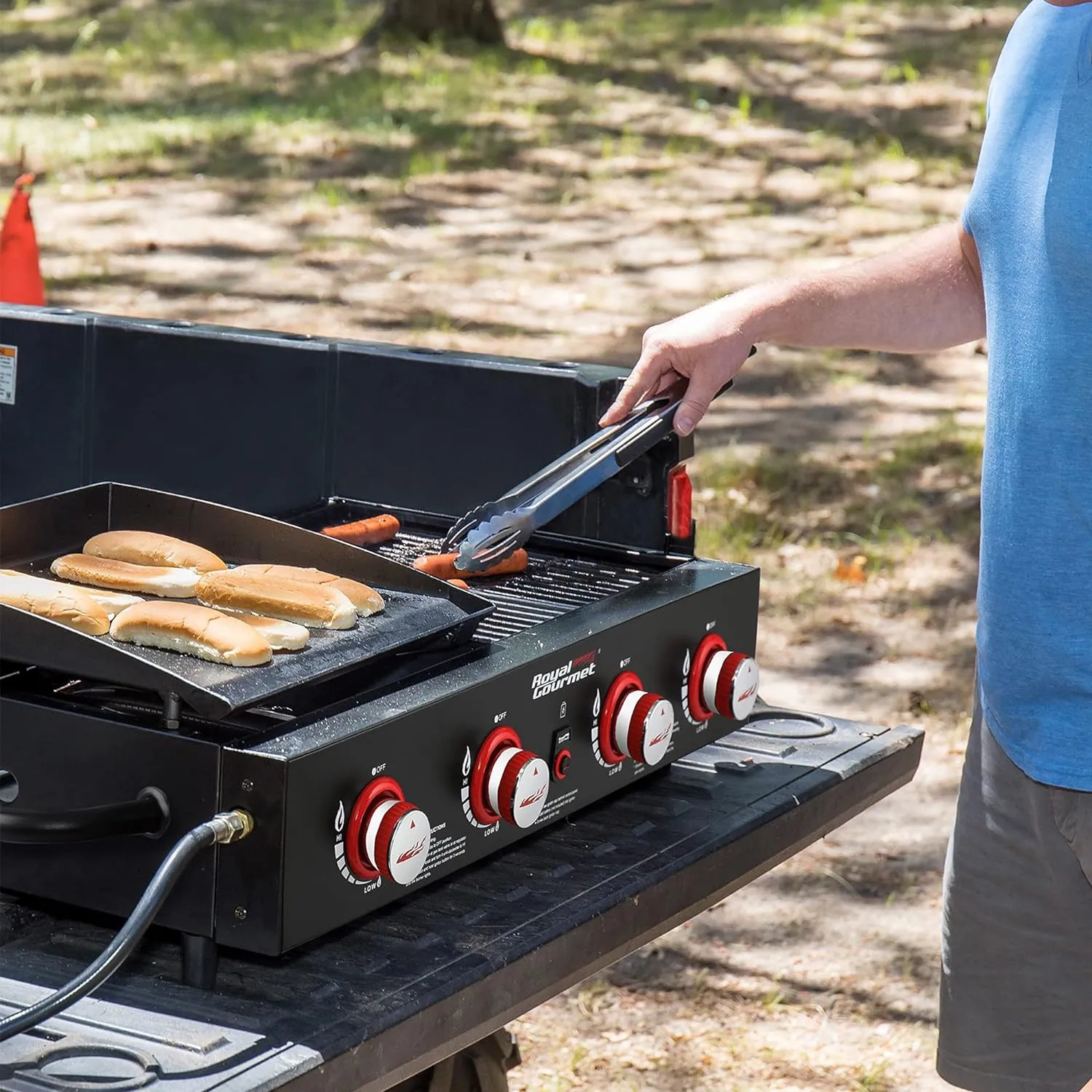 Royal Gourmet GD4002T 4-Burner Tailgater Grill & Griddle Combo, Portable Propane Gas Grill and Griddle, 2-in-1 Combo Design for Backyard or Outdoor BBQ Cooking, 40,000 BTU, Black