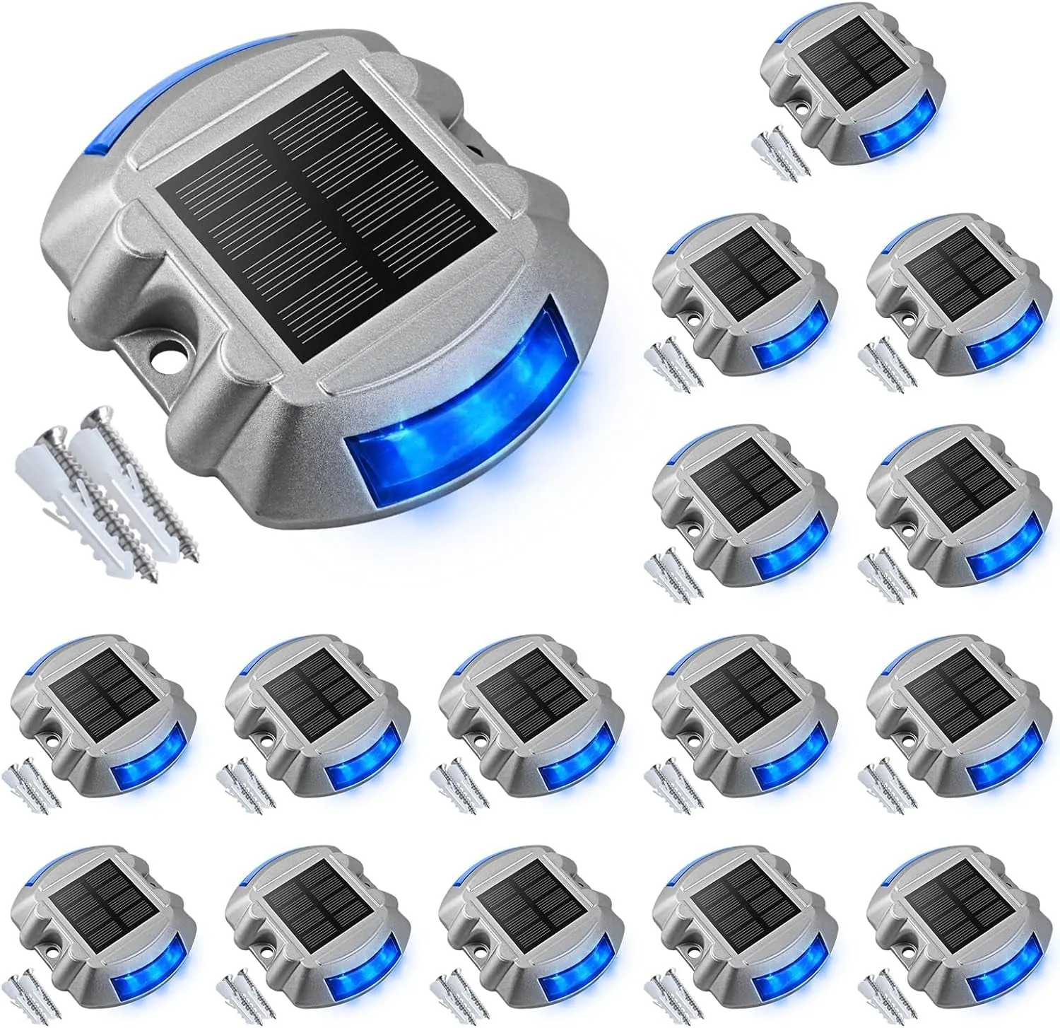 Solar Deck Lights Driveway Dock Lights, 12-Pack Led IP67 Waterproof Outdoor Warning Step Lights for Driveway Sidewalk Garden Pathway Yard(White)
