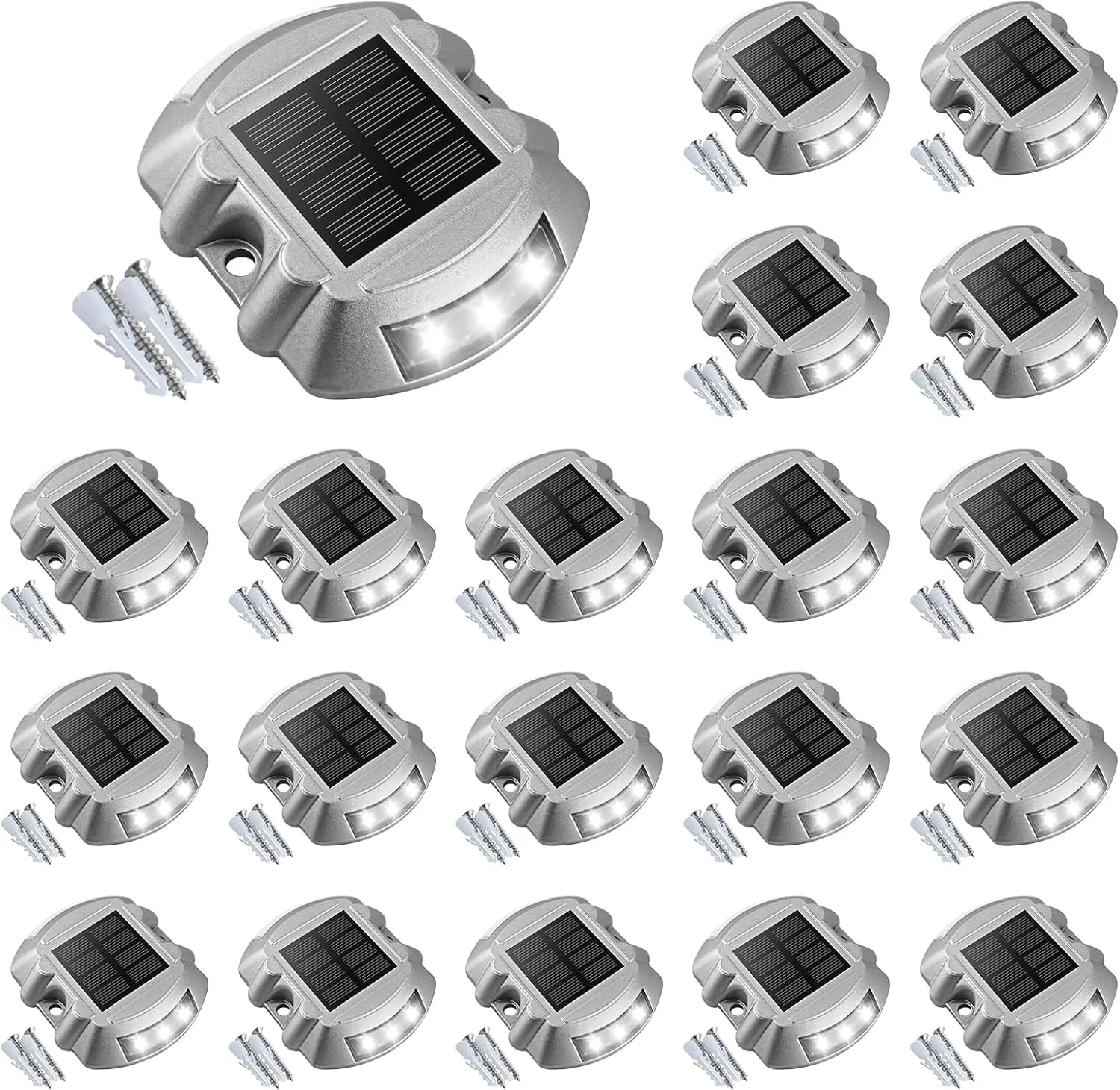 Solar Deck Lights Driveway Dock Lights, 12-Pack Led IP67 Waterproof Outdoor Warning Step Lights for Driveway Sidewalk Garden Pathway Yard(White)