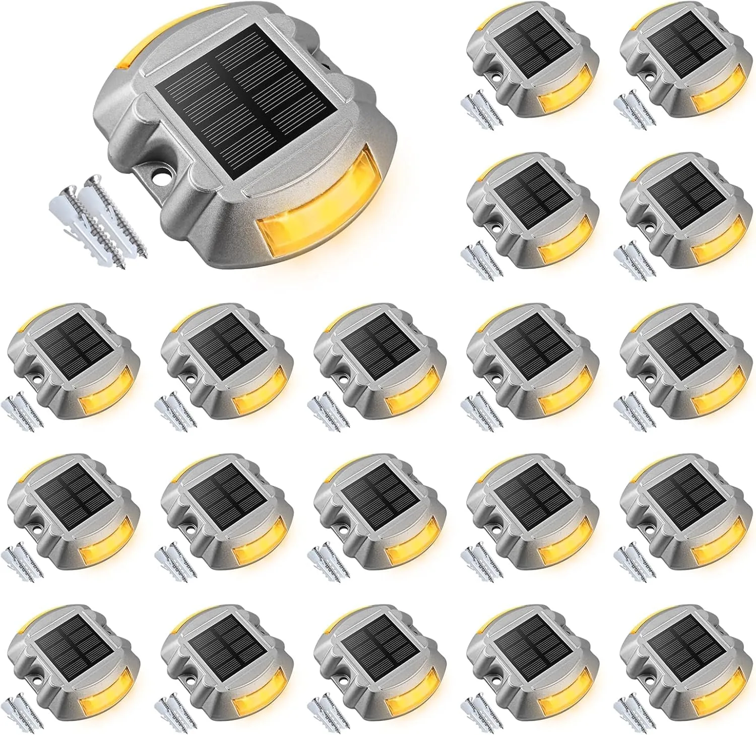 Solar Deck Lights Driveway Dock Lights, 12-Pack Led IP67 Waterproof Outdoor Warning Step Lights for Driveway Sidewalk Garden Pathway Yard(White)