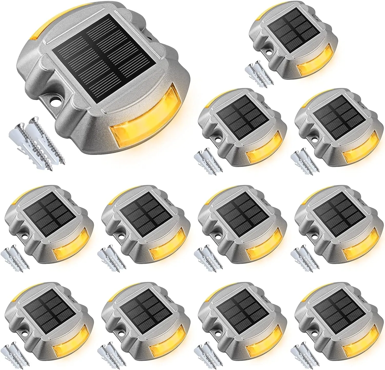 Solar Deck Lights Driveway Dock Lights, 12-Pack Led IP67 Waterproof Outdoor Warning Step Lights for Driveway Sidewalk Garden Pathway Yard(White)