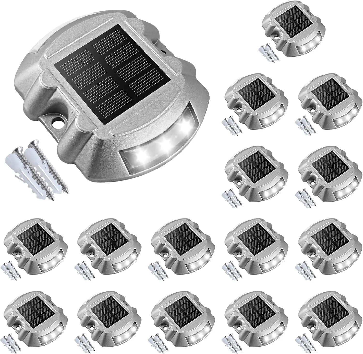 Solar Deck Lights Driveway Dock Lights, 12-Pack Led IP67 Waterproof Outdoor Warning Step Lights for Driveway Sidewalk Garden Pathway Yard(White)