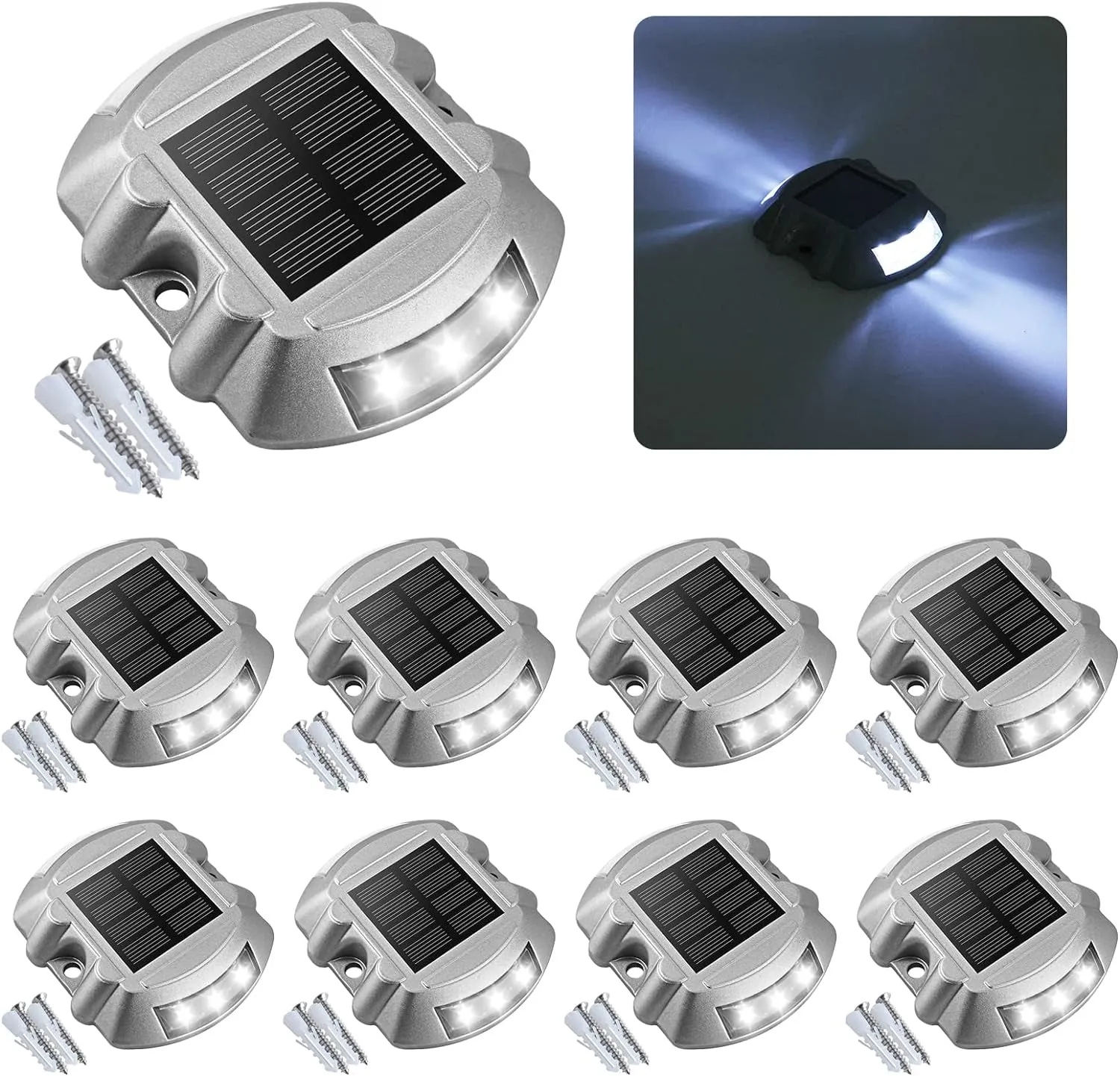 Solar Deck Lights Driveway Dock Lights, 12-Pack Led IP67 Waterproof Outdoor Warning Step Lights for Driveway Sidewalk Garden Pathway Yard(White)