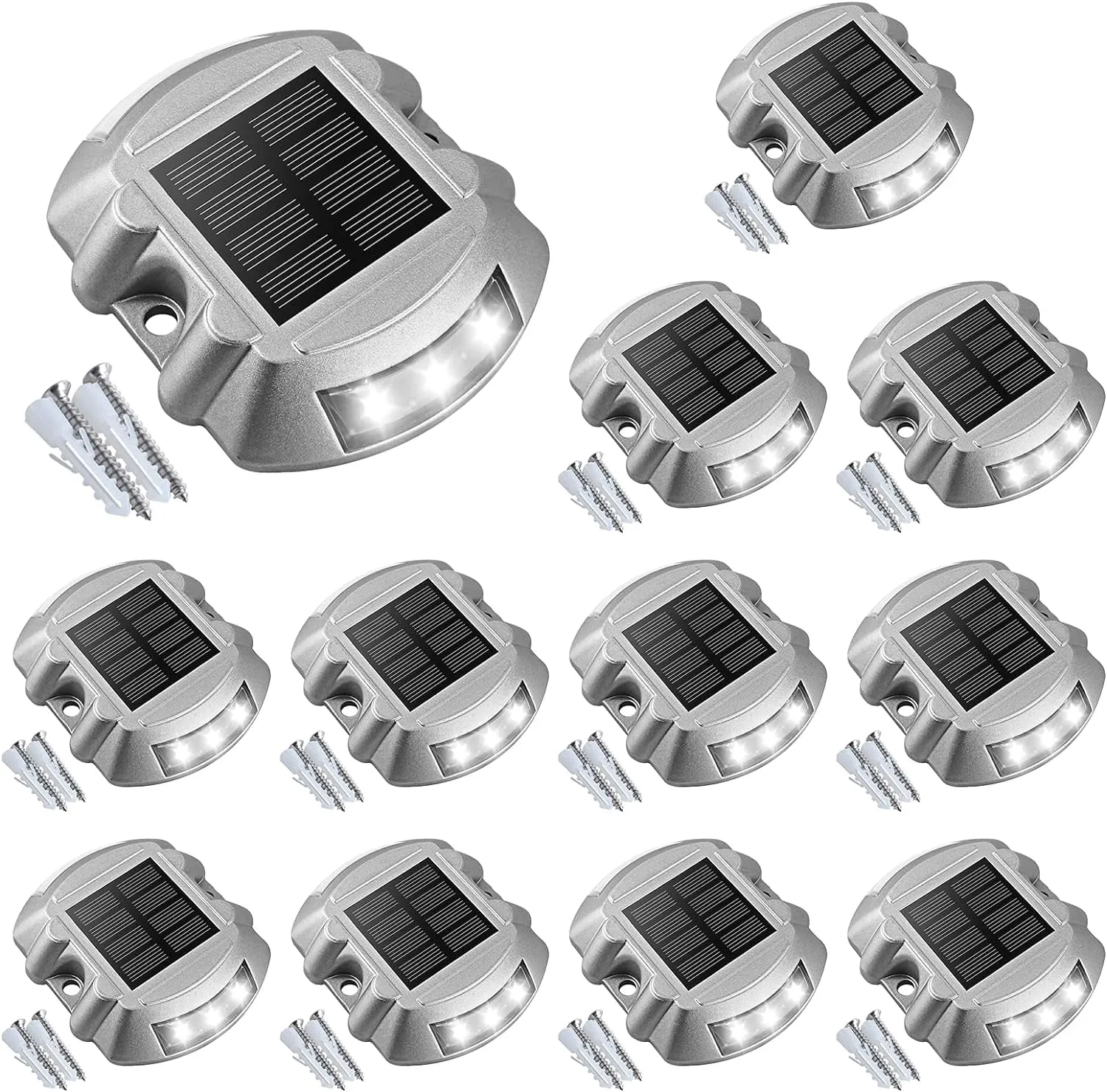 Solar Deck Lights Driveway Dock Lights, 12-Pack Led IP67 Waterproof Outdoor Warning Step Lights for Driveway Sidewalk Garden Pathway Yard(White)