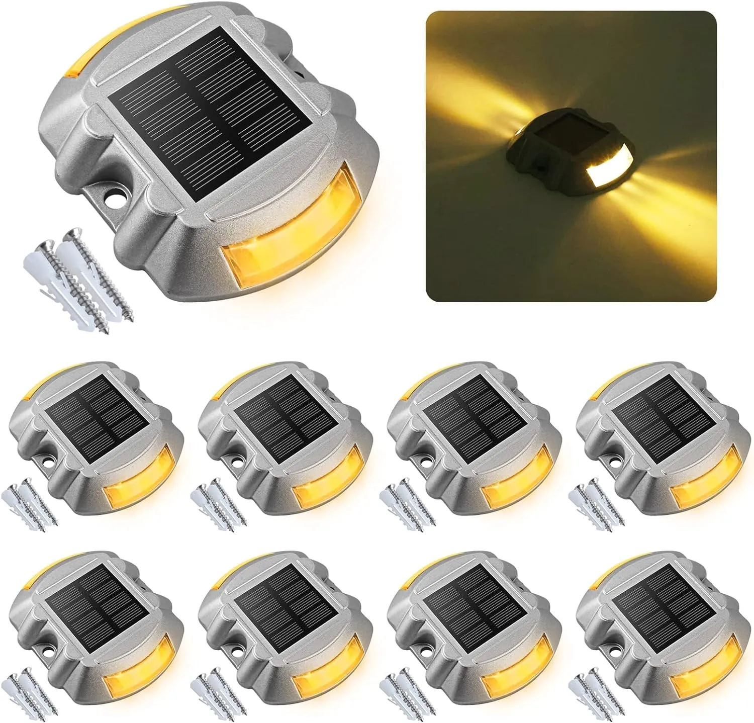 Solar Deck Lights Driveway Dock Lights, 12-Pack Led IP67 Waterproof Outdoor Warning Step Lights for Driveway Sidewalk Garden Pathway Yard(White)