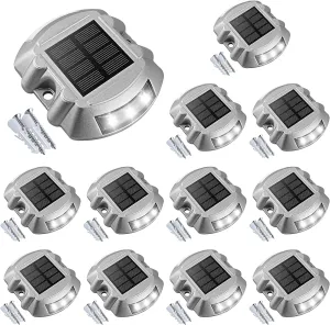 Solar Deck Lights Driveway Dock Lights, 12-Pack Led IP67 Waterproof Outdoor Warning Step Lights for Driveway Sidewalk Garden Pathway Yard(White)