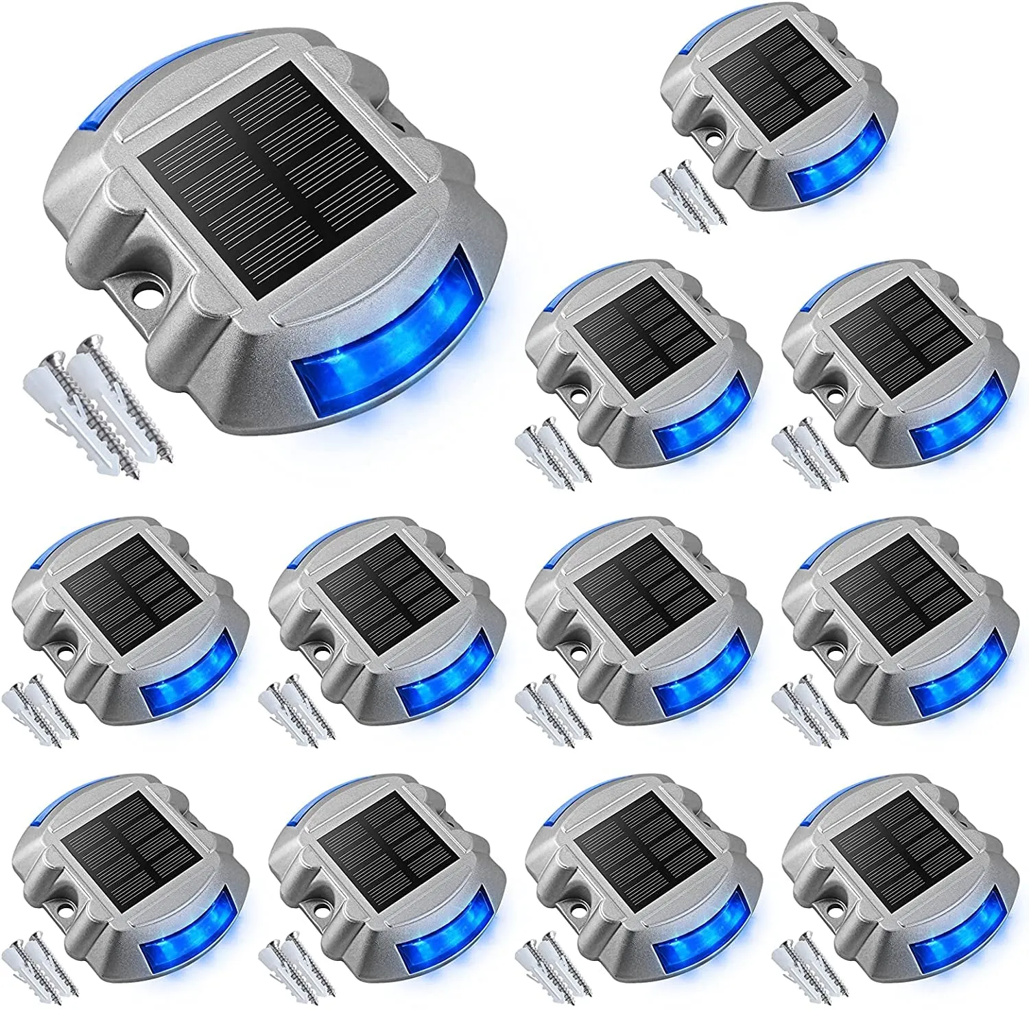 Solar Deck Lights Driveway Dock Lights, 12-Pack Led IP67 Waterproof Outdoor Warning Step Lights for Driveway Sidewalk Garden Pathway Yard(White)