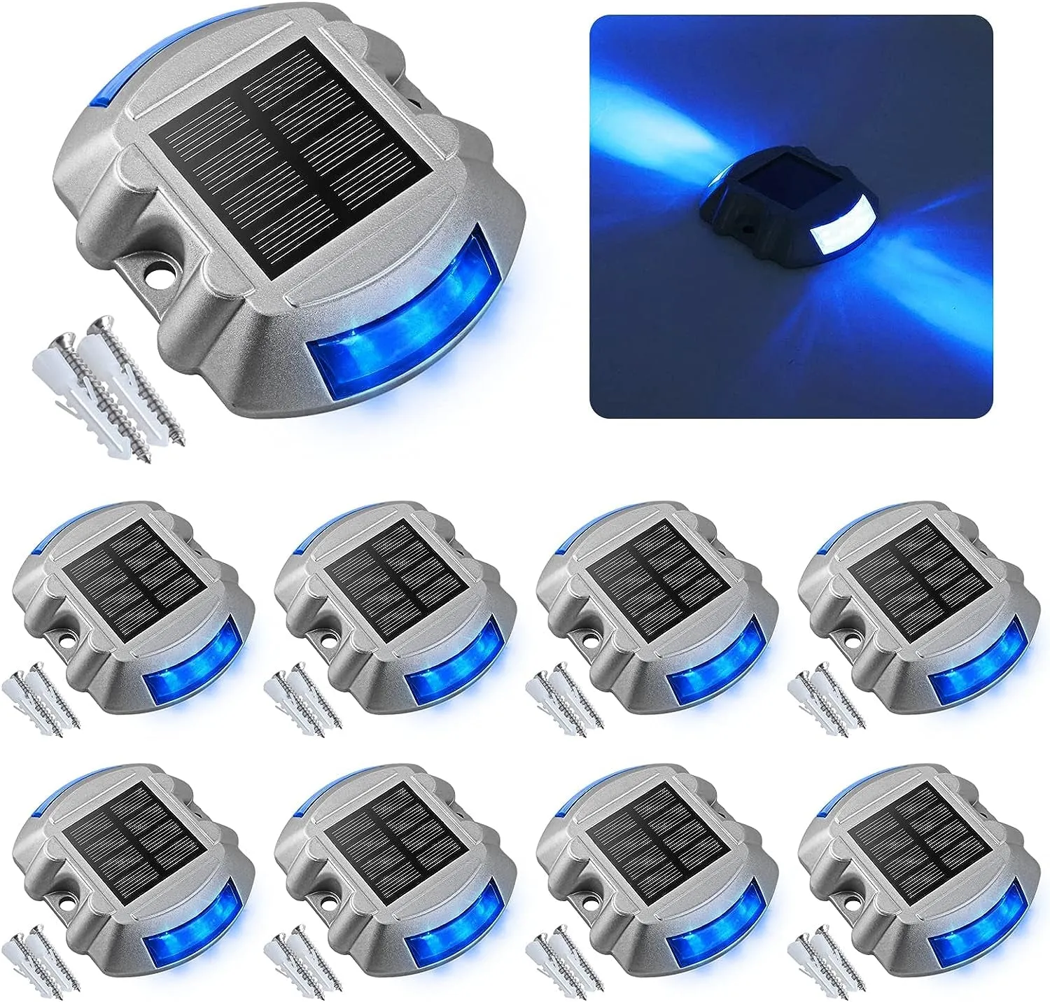 Solar Deck Lights Driveway Dock Lights, 12-Pack Led IP67 Waterproof Outdoor Warning Step Lights for Driveway Sidewalk Garden Pathway Yard(White)