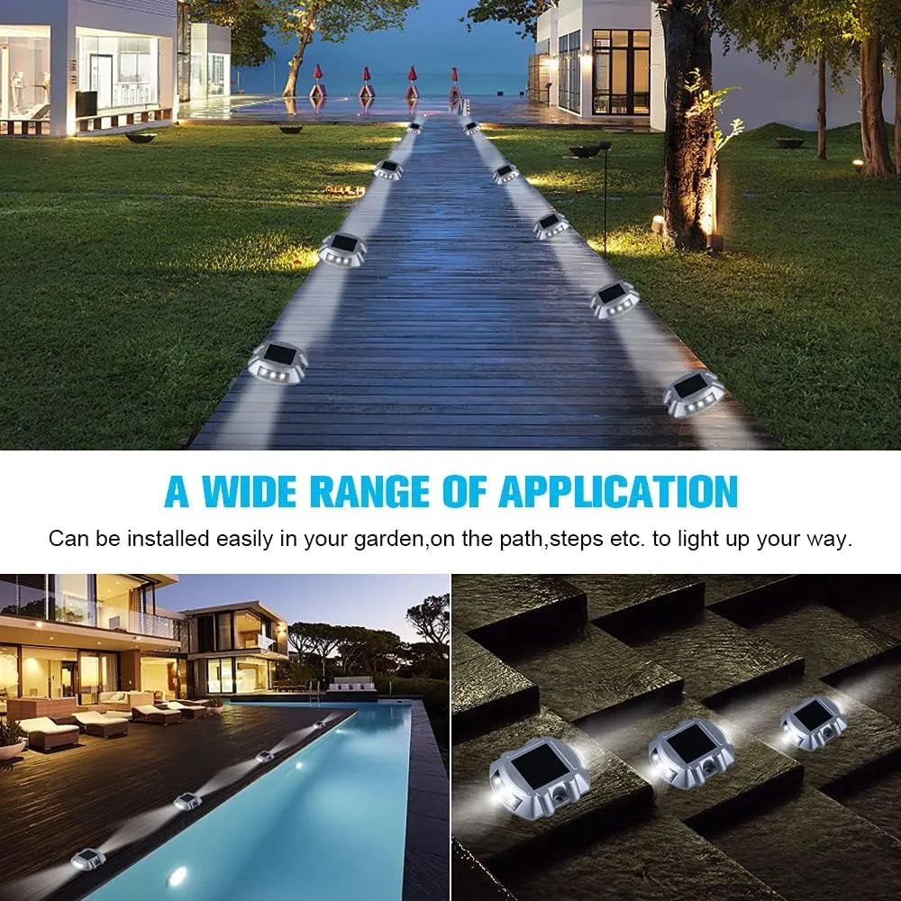 Solar Deck Lights Driveway Dock Lights, 12-Pack Led IP67 Waterproof Outdoor Warning Step Lights for Driveway Sidewalk Garden Pathway Yard(White)