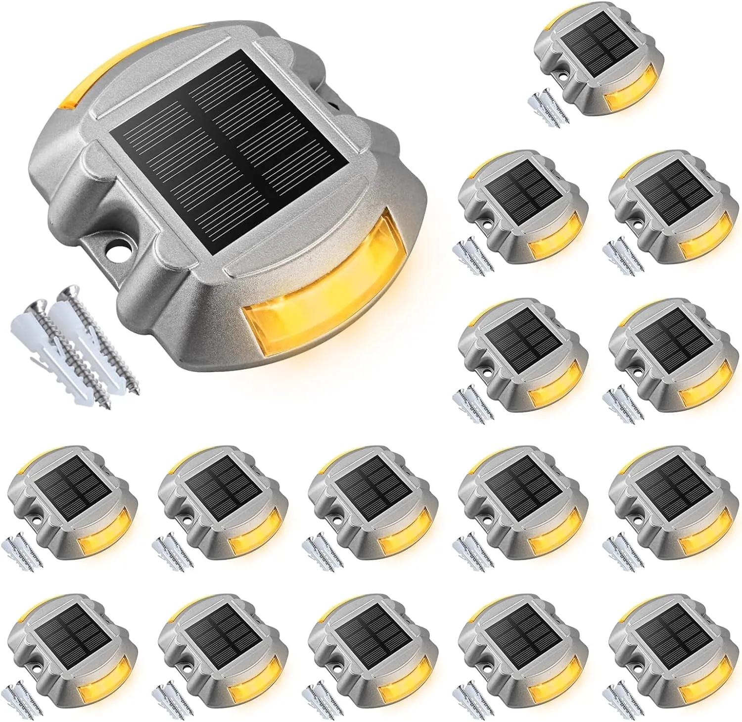 Solar Deck Lights Driveway Dock Lights, 12-Pack Led IP67 Waterproof Outdoor Warning Step Lights for Driveway Sidewalk Garden Pathway Yard(White)