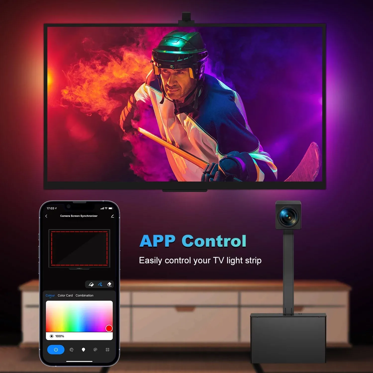 TOPVISION TV LED Backlights with Camera, RGBIC TV LED Lights for 55-77 inch TVs PC,  16.4ft Led Strip Lights with Smart App Control, Scene Mode, TV Light for Gaming & Movies