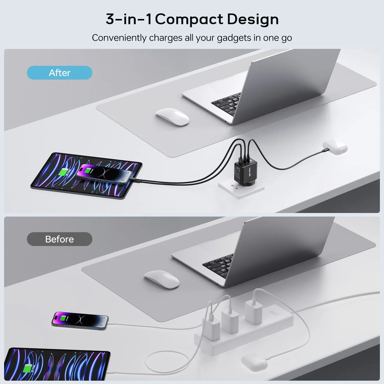Tough On 45W 3 Port PD & QC 3.0 Fast Wall Charger