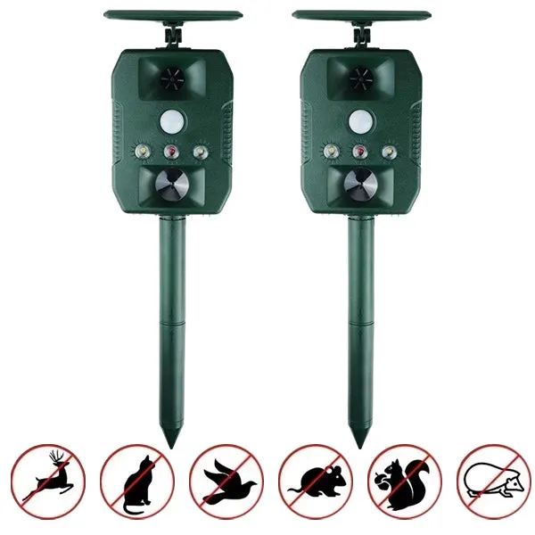 Ultrasonic Solar-Powered Animal Repeller  Infrared Detection, LED Flashing, Adjustable Frequency for Repelling Dogs, Cats, Birds, Raccoons, Mice, Snakes